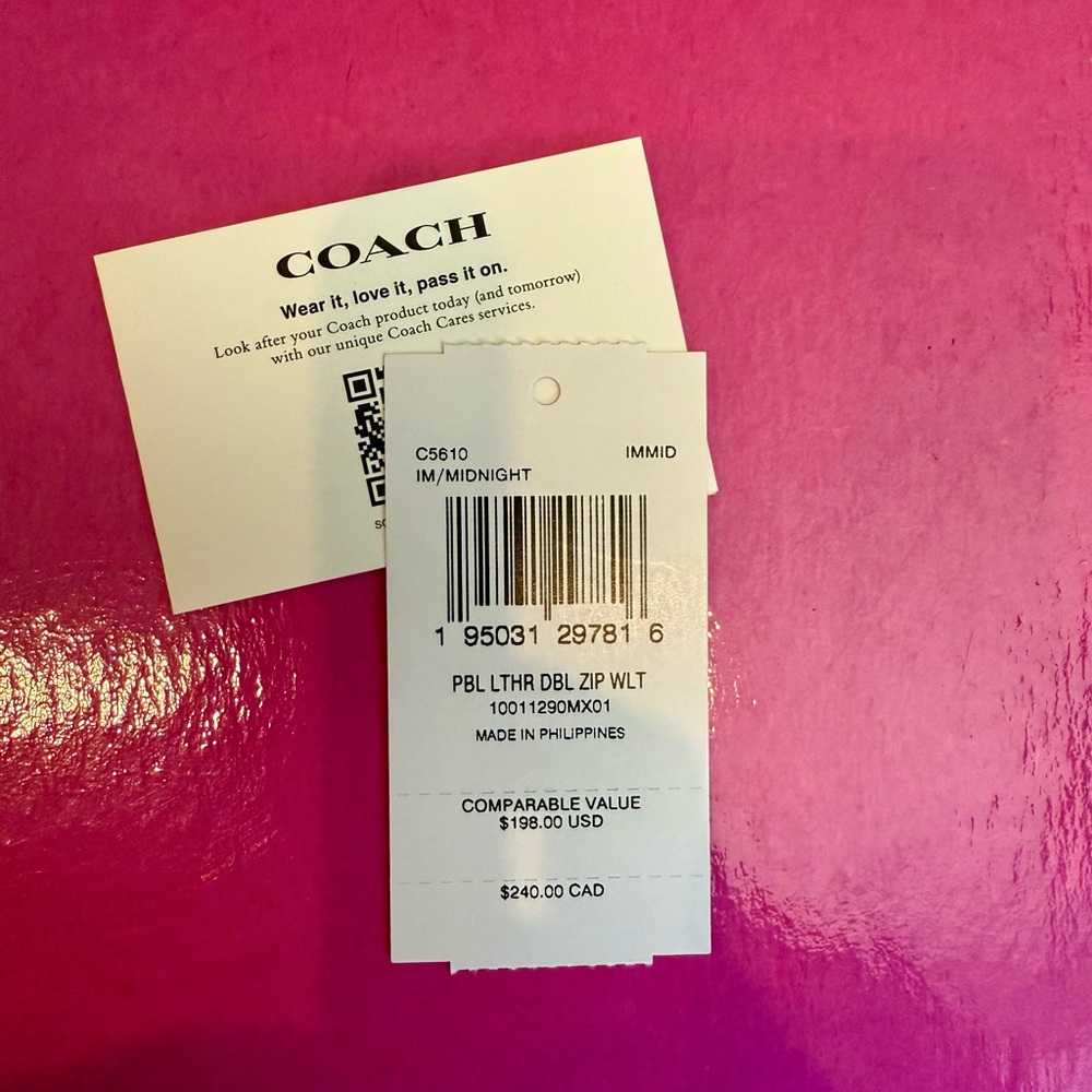 NWT Coach Pebble Leather Double Zip Wallet - Midnight/Navy - Picture 2 of 3